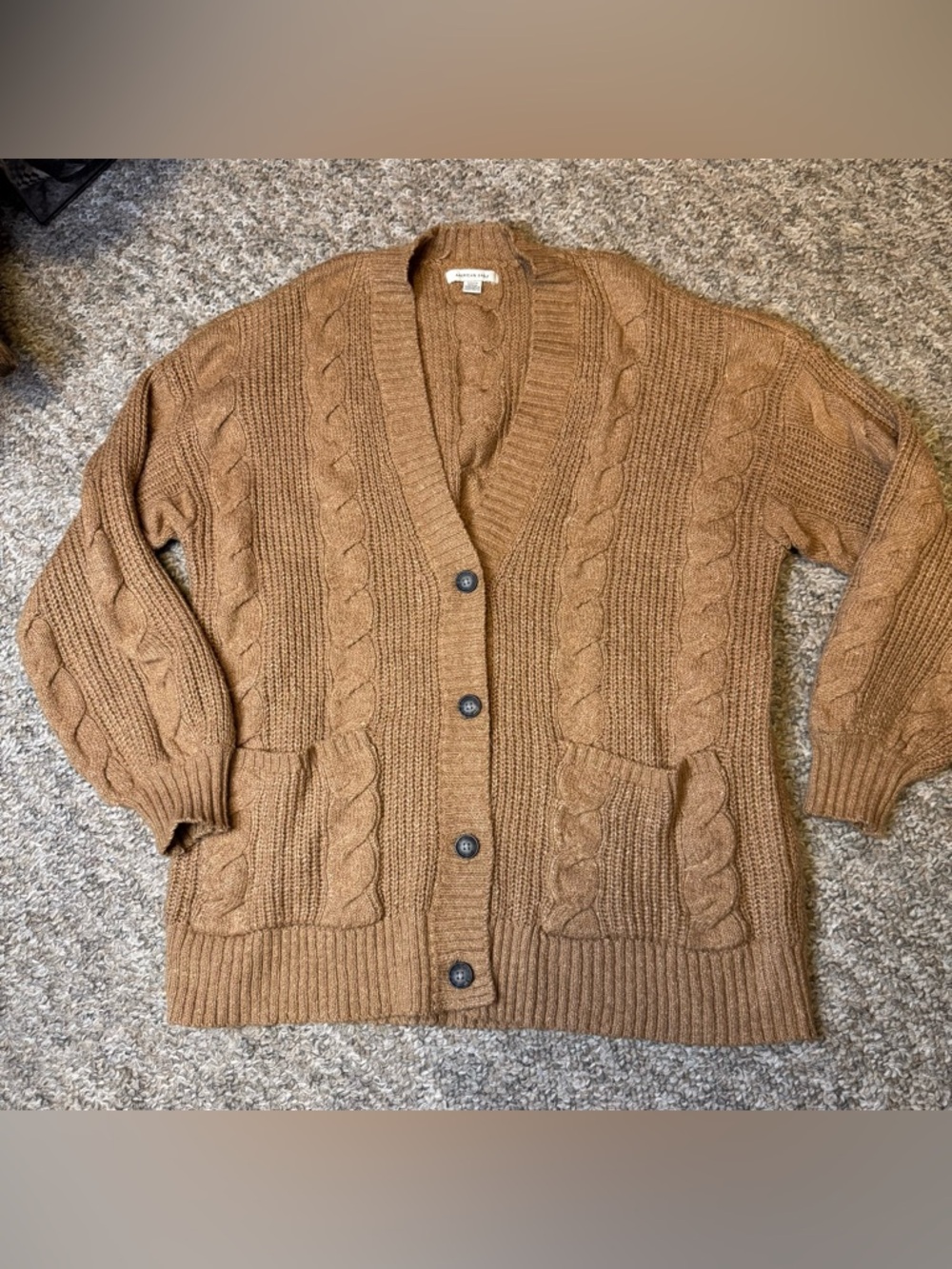 American Eagle Outfitters Camel Cable-Knit Button Cardigan - Picture 1 of 6